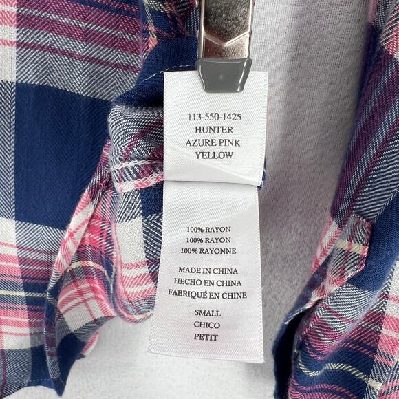 RAILS Hunter Plaid Shirt Womens Small Blue Pink Long Sleeve Button Up Azure Pink - Picture 14 of 16